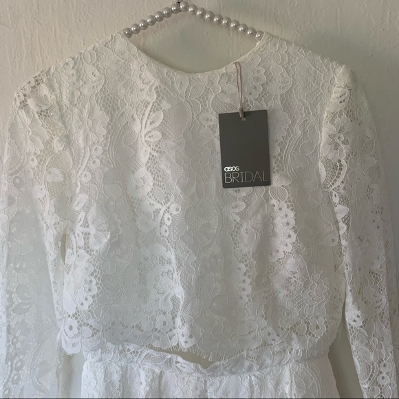 ASOS BRIDAL EDITION Grace Lace Long Sleeve Crop Top Maxi Wedding Dress - Picture 9 of 16